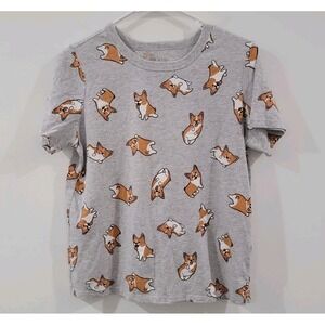 Womens Corgi Top Size Small Dog‎ Graphic T Shirt Gray